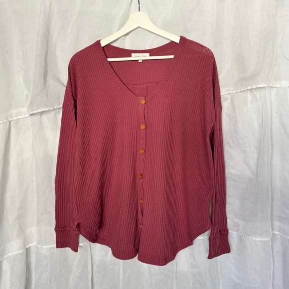 Grace & Lace Tops - Grace & Lace Waffle Knit Button Up Long Sleeve Shirt